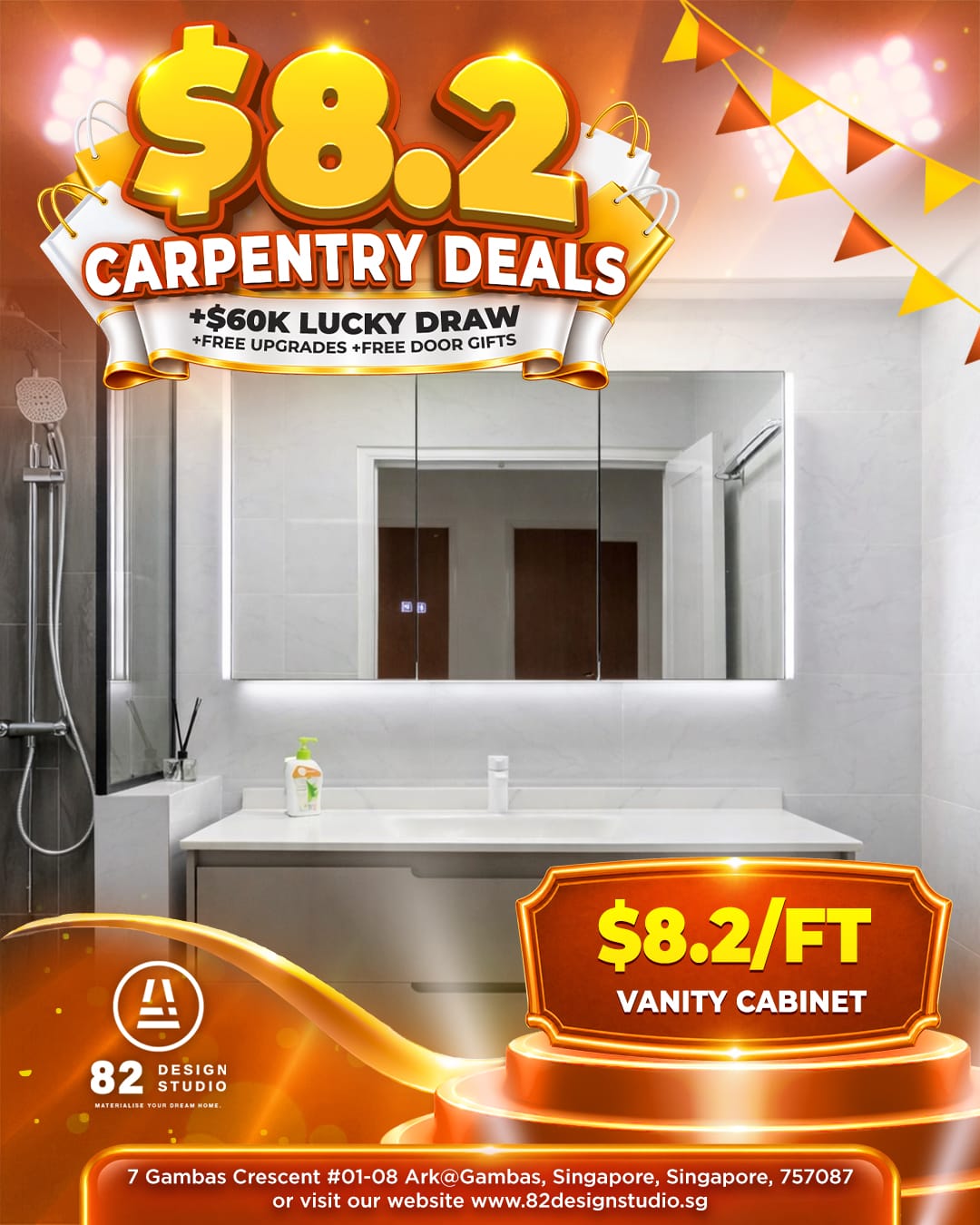Vanity cabinet carpentry promotion at $8.2 per foot