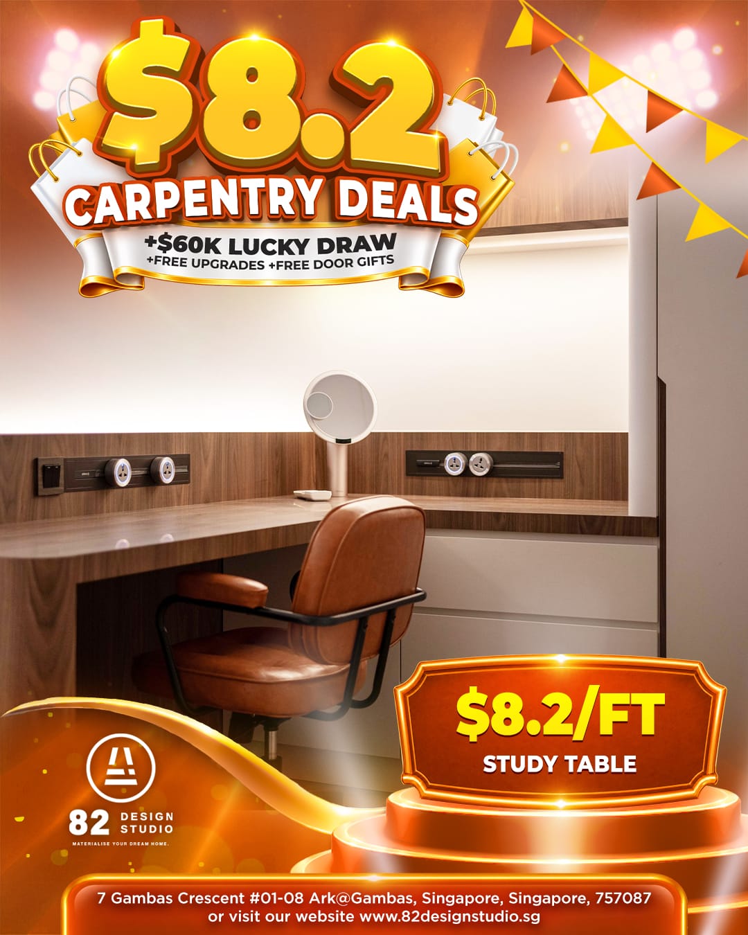Study table carpentry promotion at $8.2 per foot