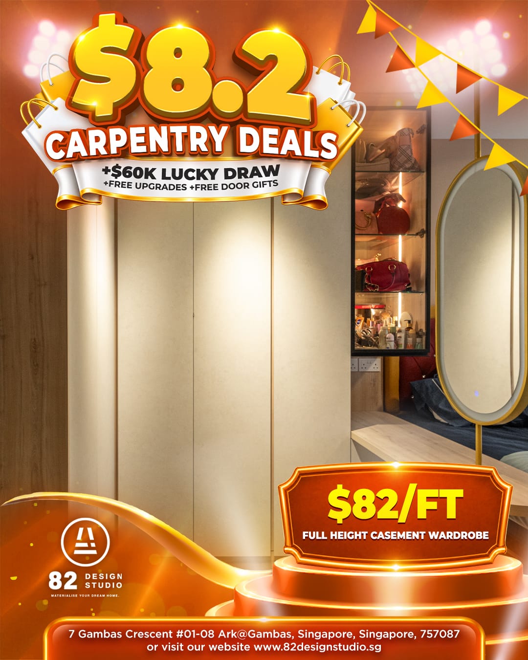 Full height casement wardrobe promotion at $82 per foot