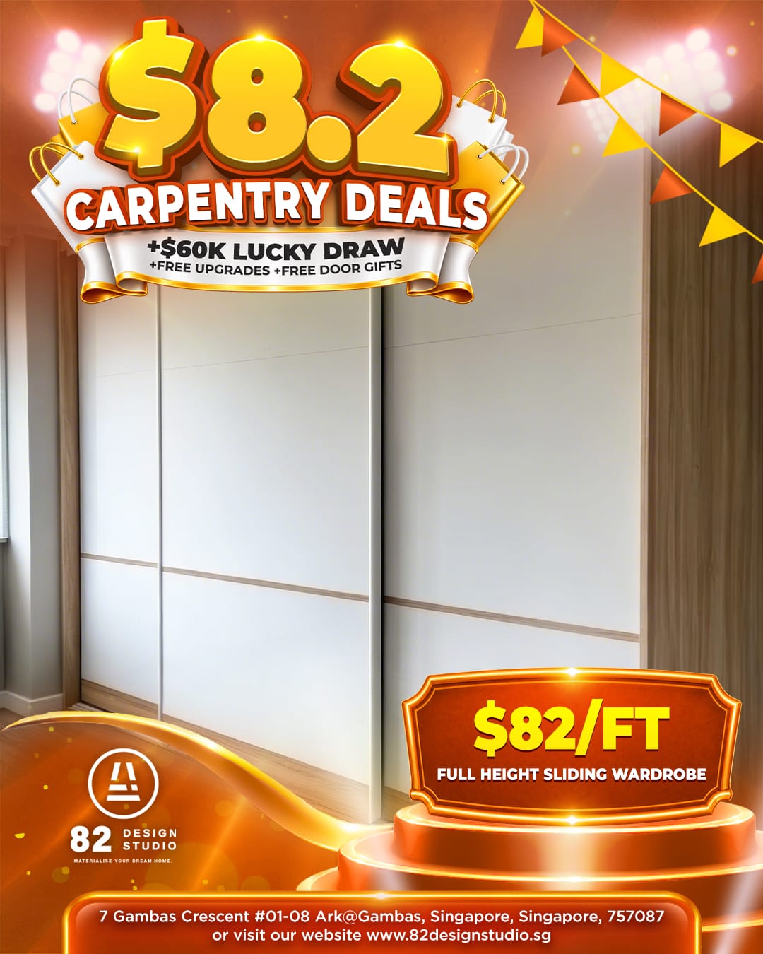 Full height sliding wardrobe promotion at $82 per foot