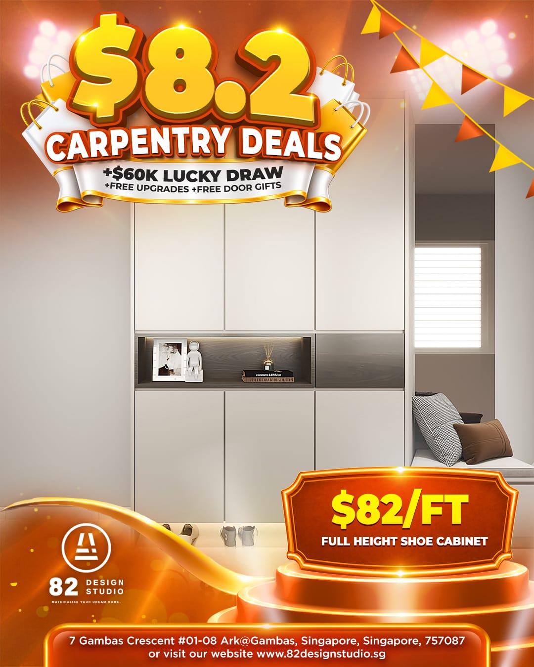 Full height shoe cabinet at $82 per foot