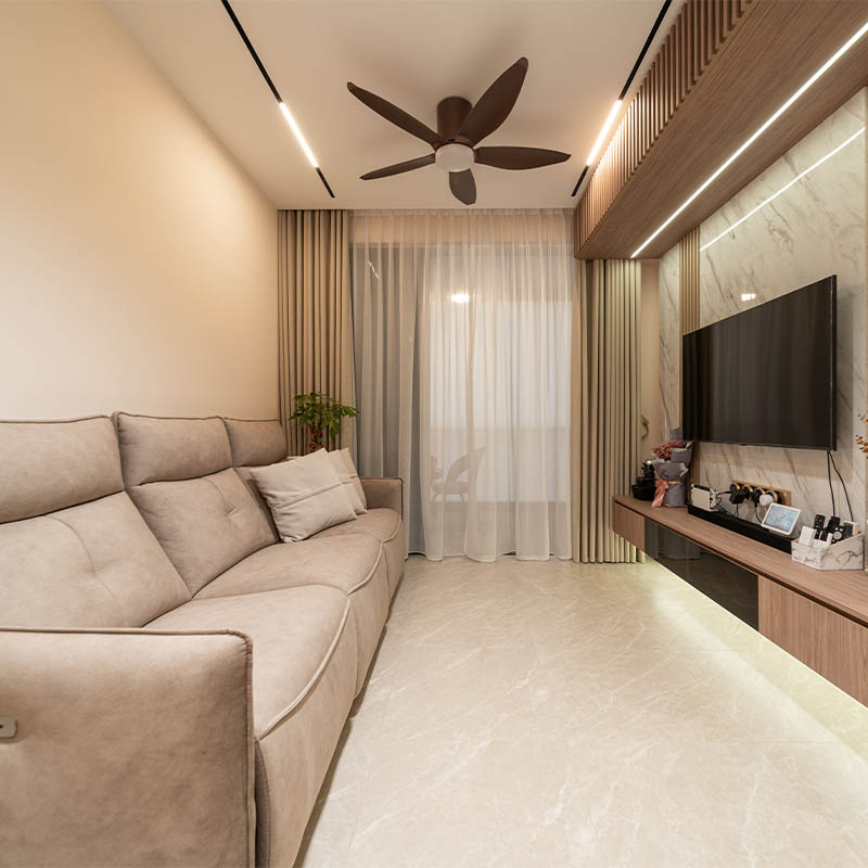 Living room cabinetry and display shelving at Canberra Walk